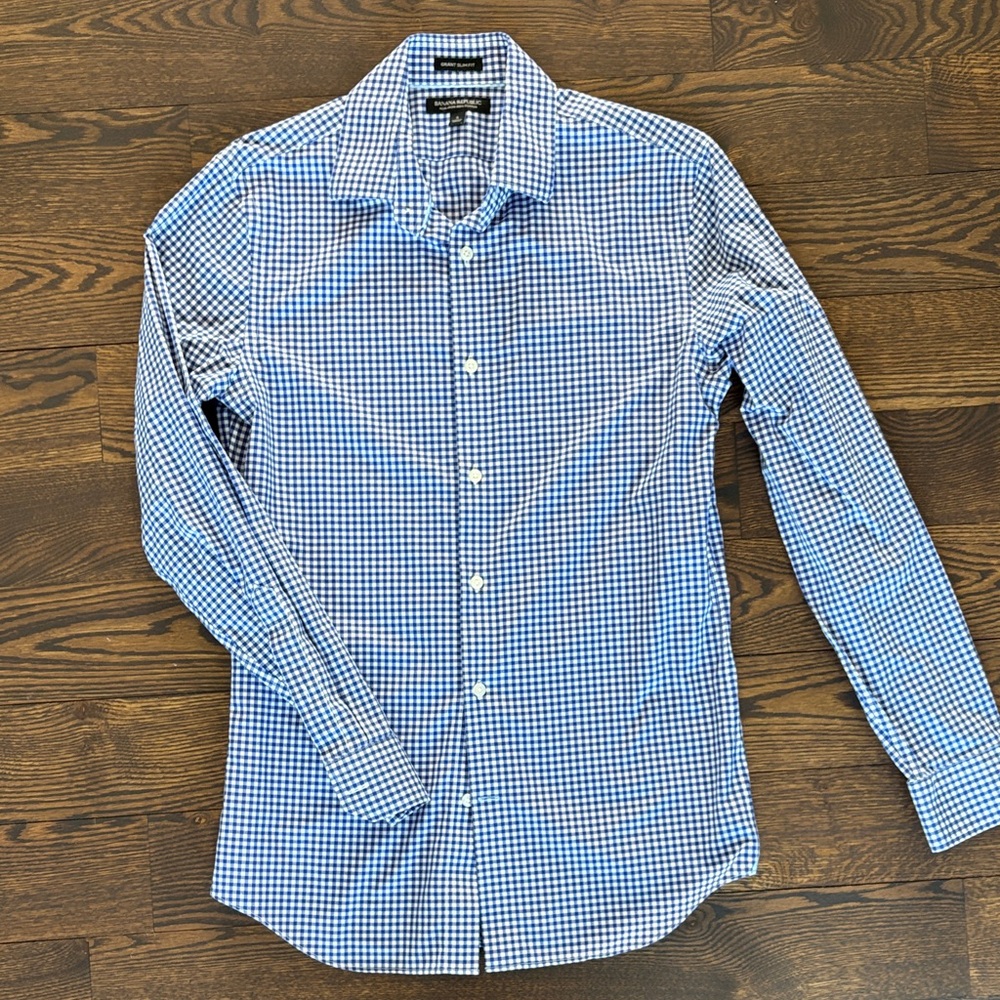 Banana Republic Men's Blue Gingham Button Down Shirt